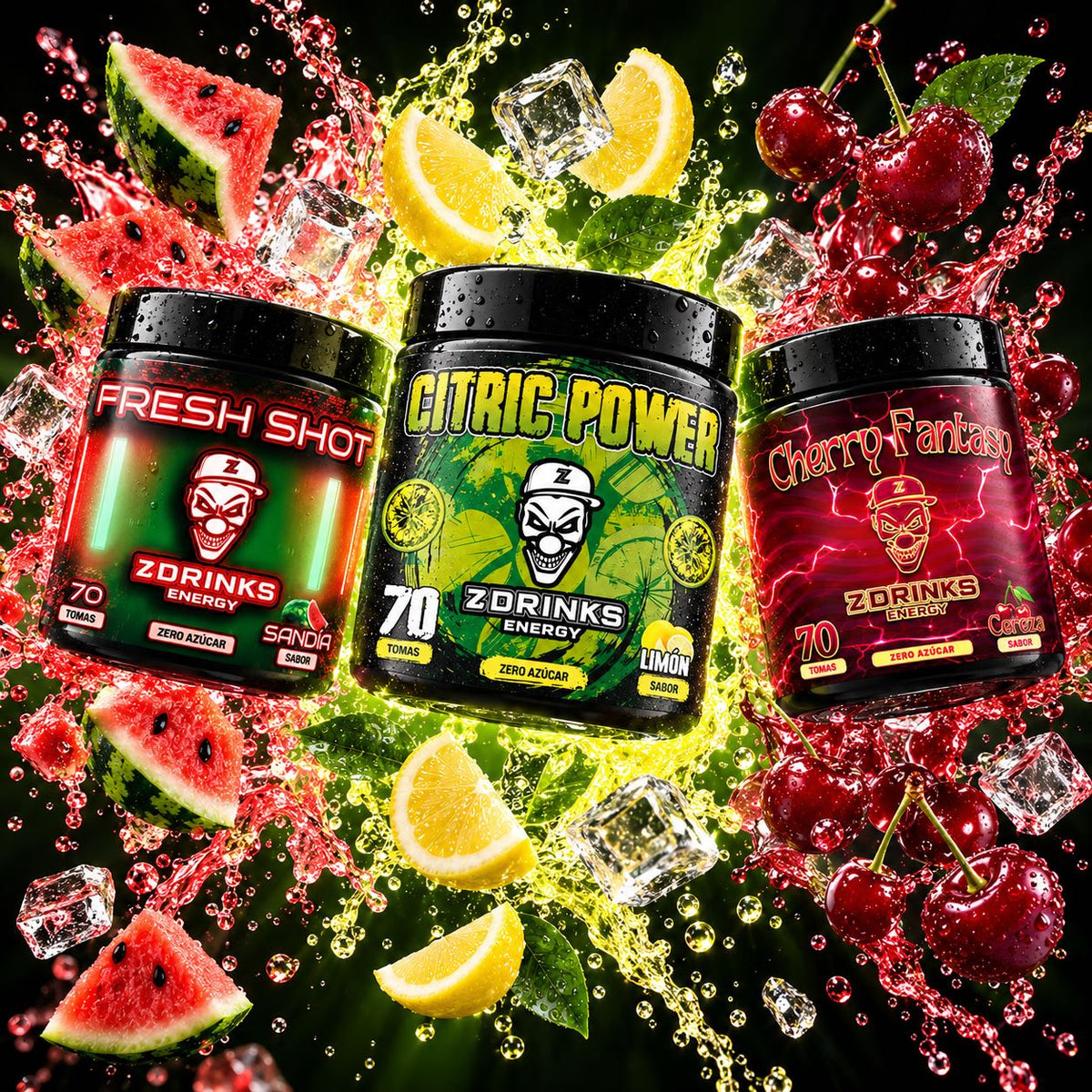 Botes de bebida energética en polvo Z Drinks Energy: Fresh Shot, Citric Power y Cherry Fantasy