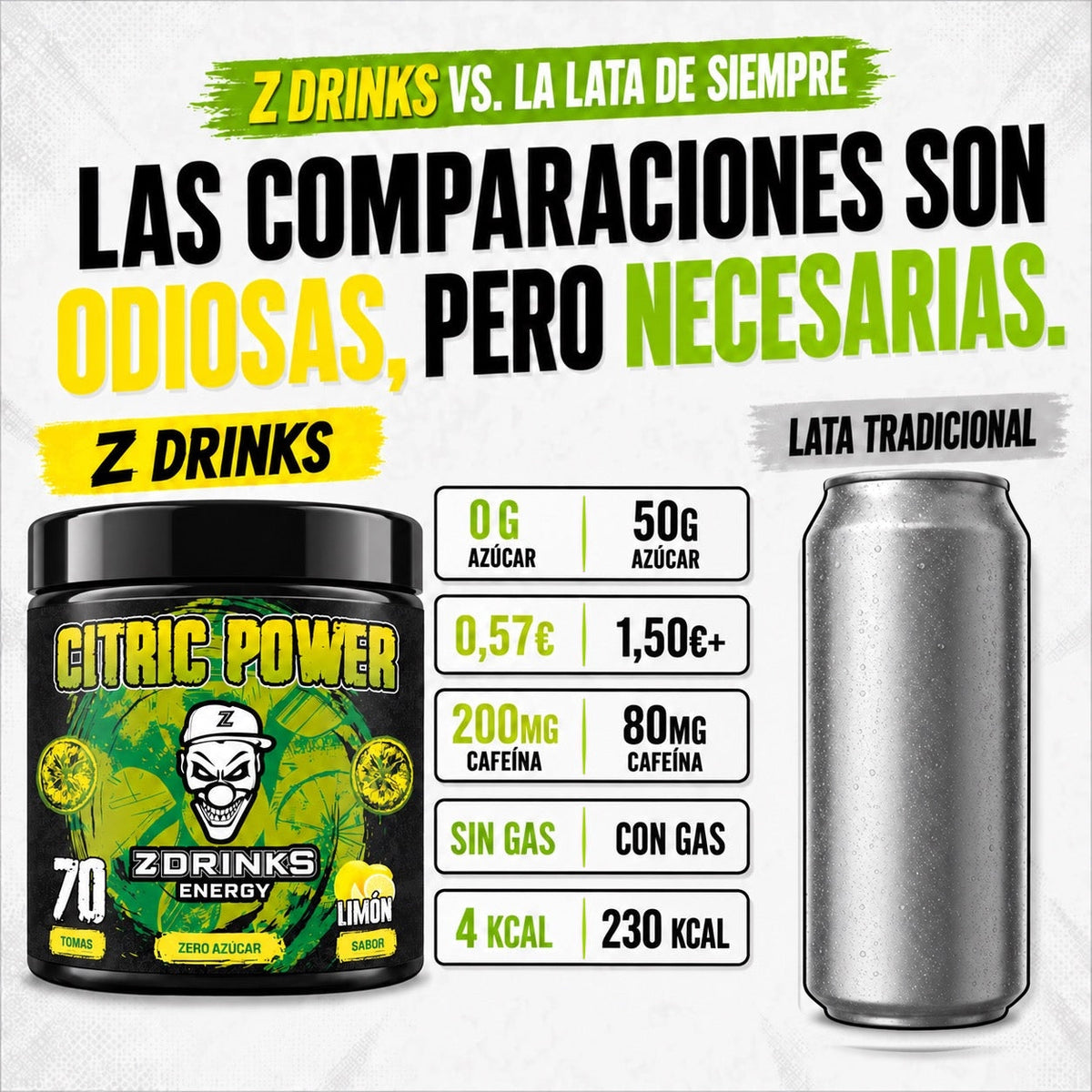 Citric Power Limón - comparativa con lata tradicional