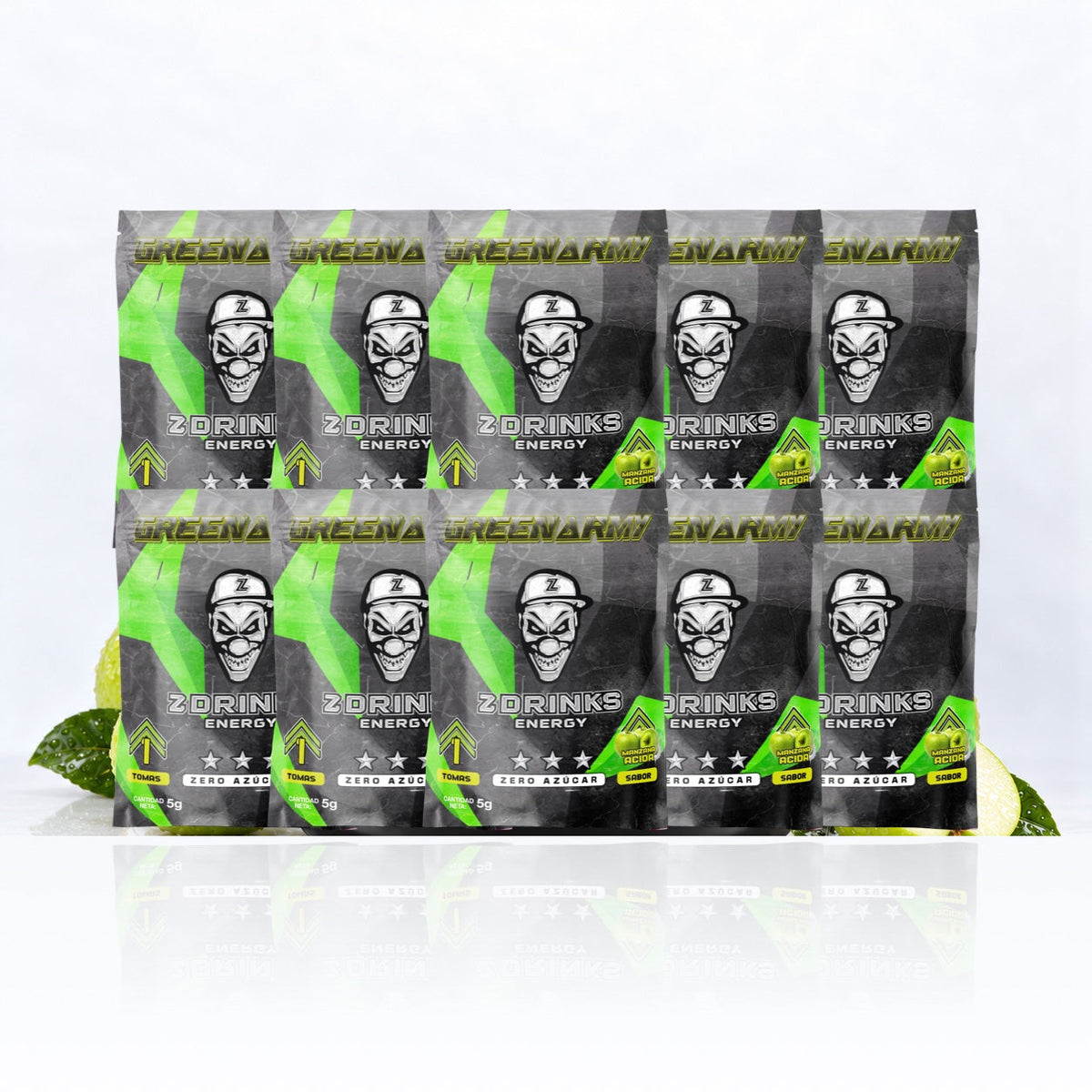Pack de 10 muestras Green Army, sabor Manzana ácida, sin título añadido