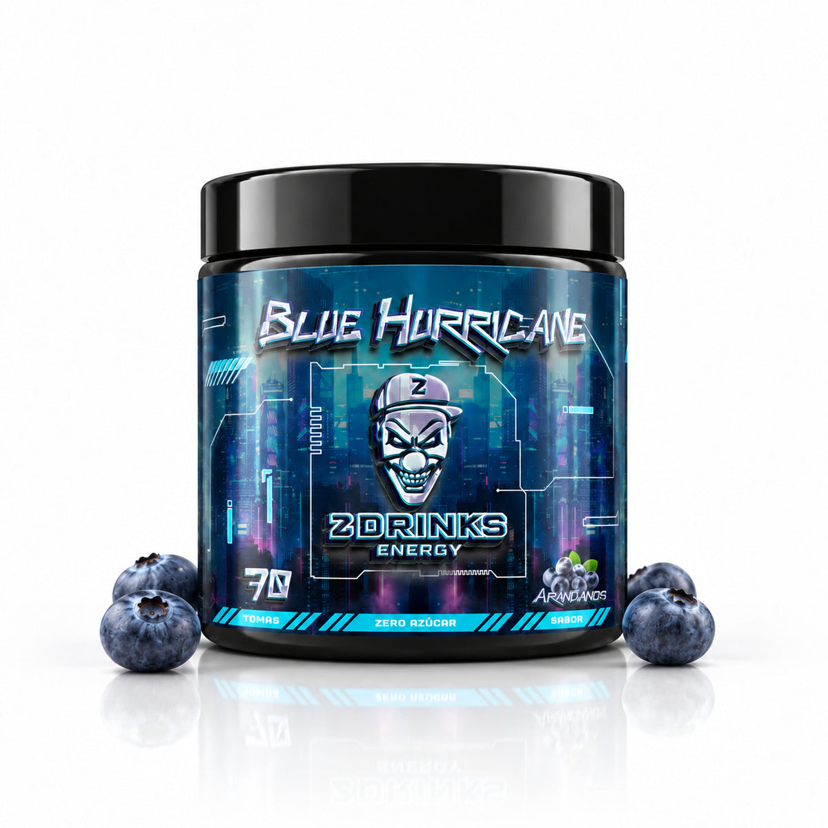Blue Hurricane (arándanos): bote con arándanos sobre fondo claro