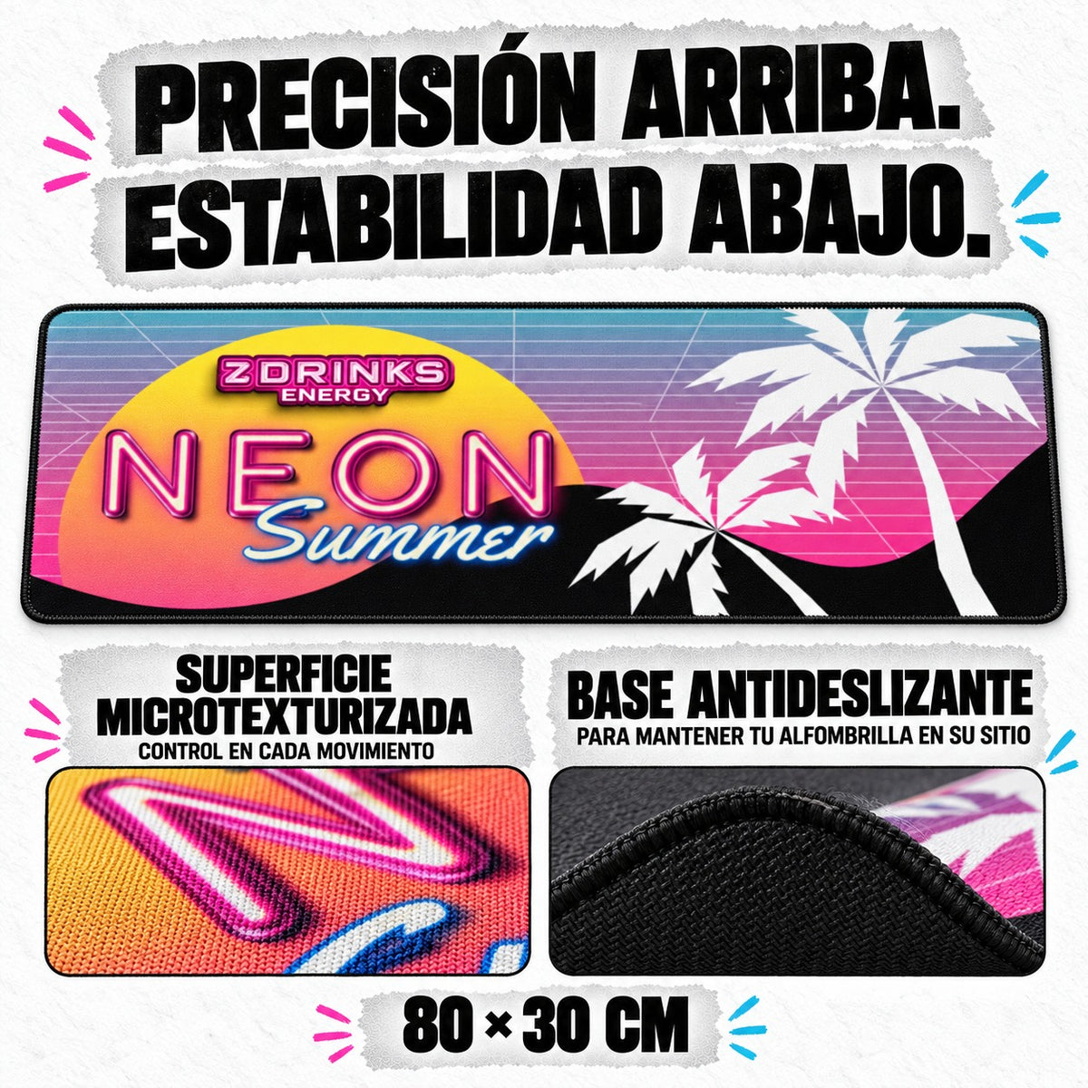 Alfombrilla Glow City Z Drinks: detalle de superficie y base