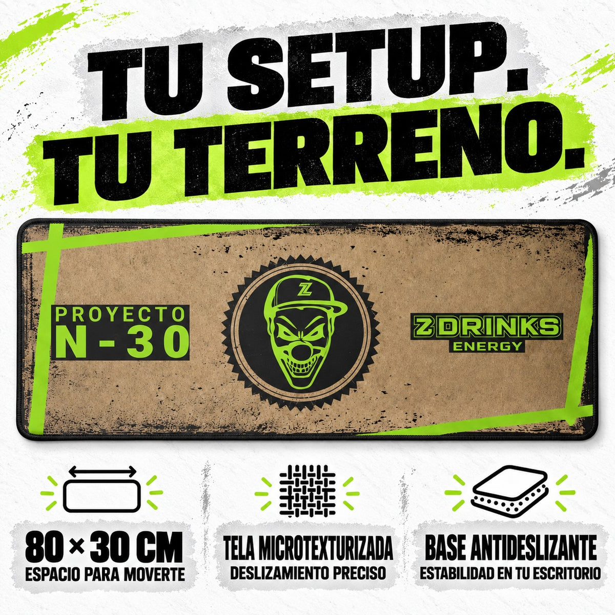 Alfombrilla N-30 Z Drinks: 80 × 30 cm, tela microtexturizada y base antideslizante