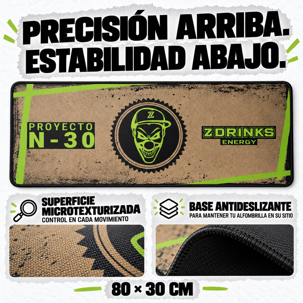 Alfombrilla N-30 Z Drinks: detalle de superficie y base