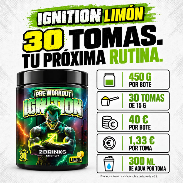 Ignition Limón: 30 tomas, 450 g y 1,33 € por toma