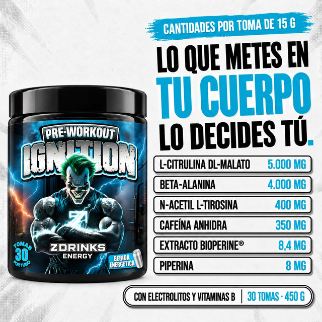 Ignition Bebida energética: composición por toma de 15 g