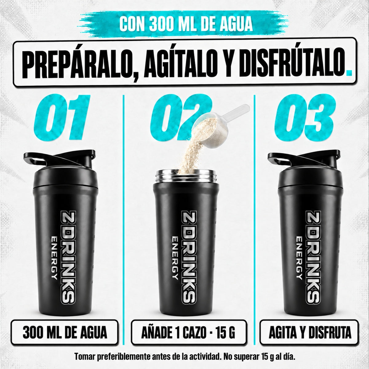 Ignition Bebida energética: preparación en shaker con 300 ml de agua