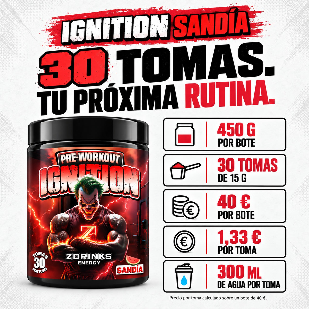 Ignition Sandía 450 g: 30 tomas, formato y precio