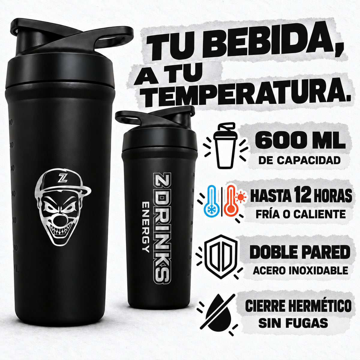 INOX Black 2.0: 600 ml, doble pared térmica, hasta 12 horas y cierre hermético