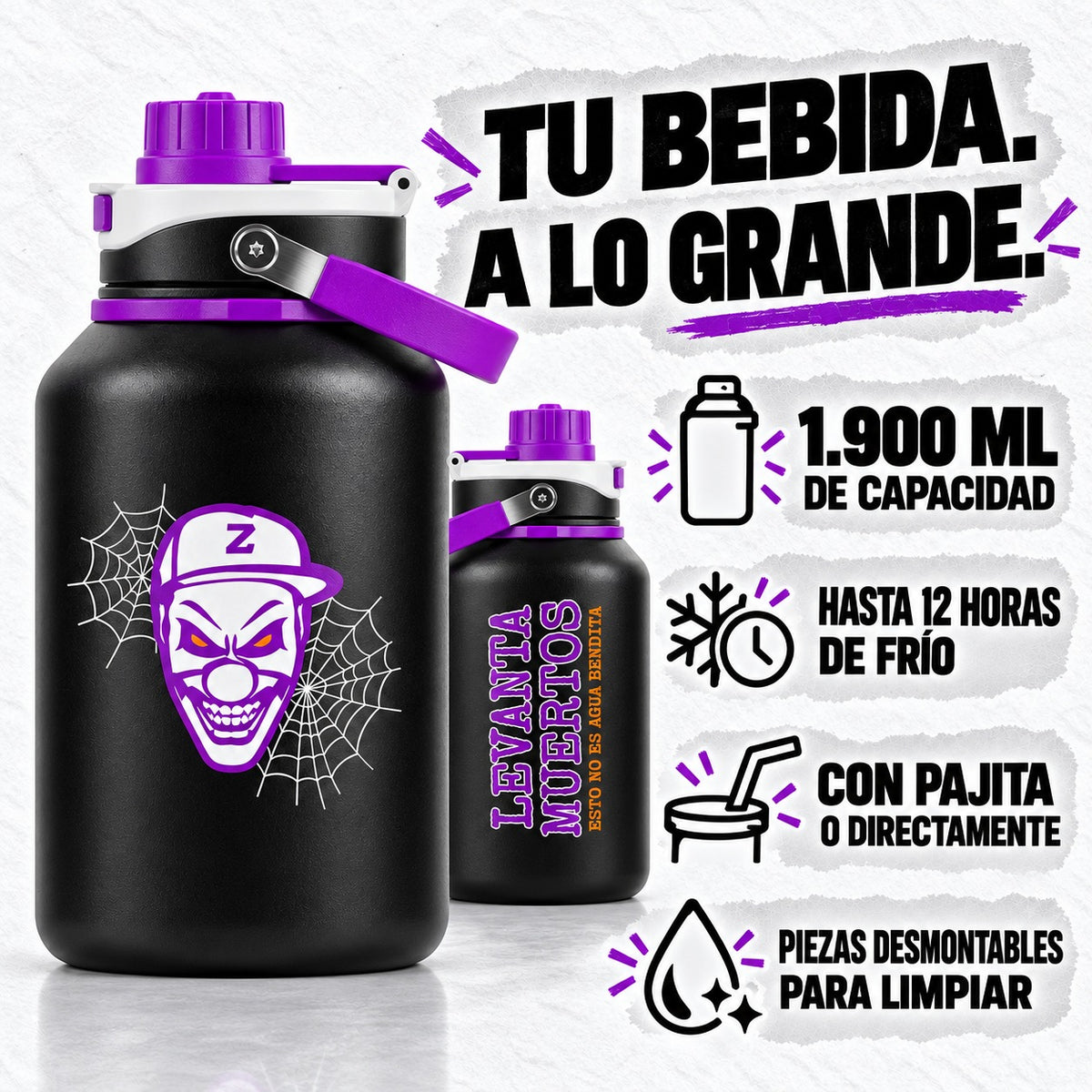 Botella térmica Levanta muertos: 1.900 ml, hasta 12 horas de frío y dos formas de beber