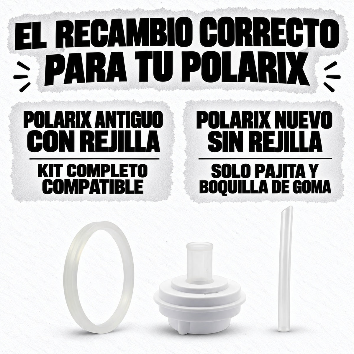 Compatibilidad del recambio: kit completo para Polarix antiguo; solo pajita y boquilla para el nuevo