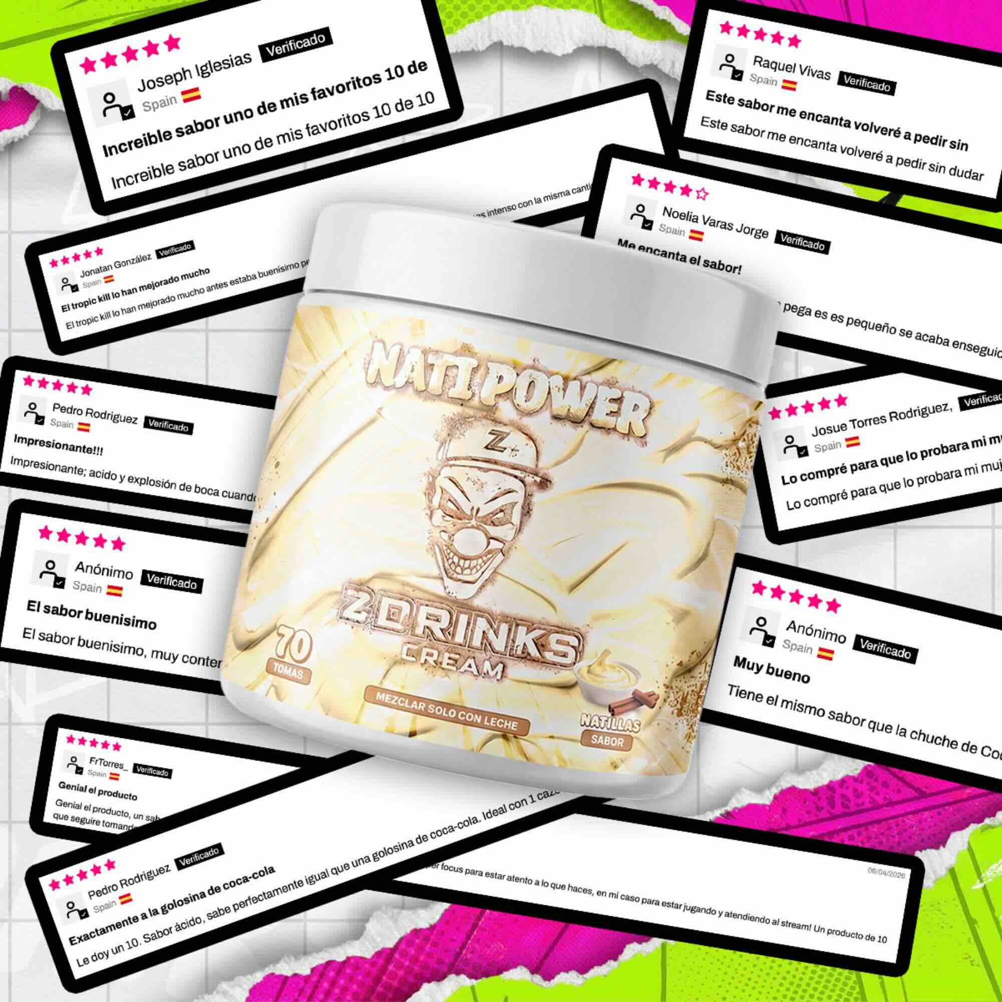 Reseñas verificadas Z Drinks Cream — +5.000 opiniones reales de clientes, media 4.8 estrellas / Z Drinks Cream verified reviews — +5,000 real customer opinions, 4.8 star average