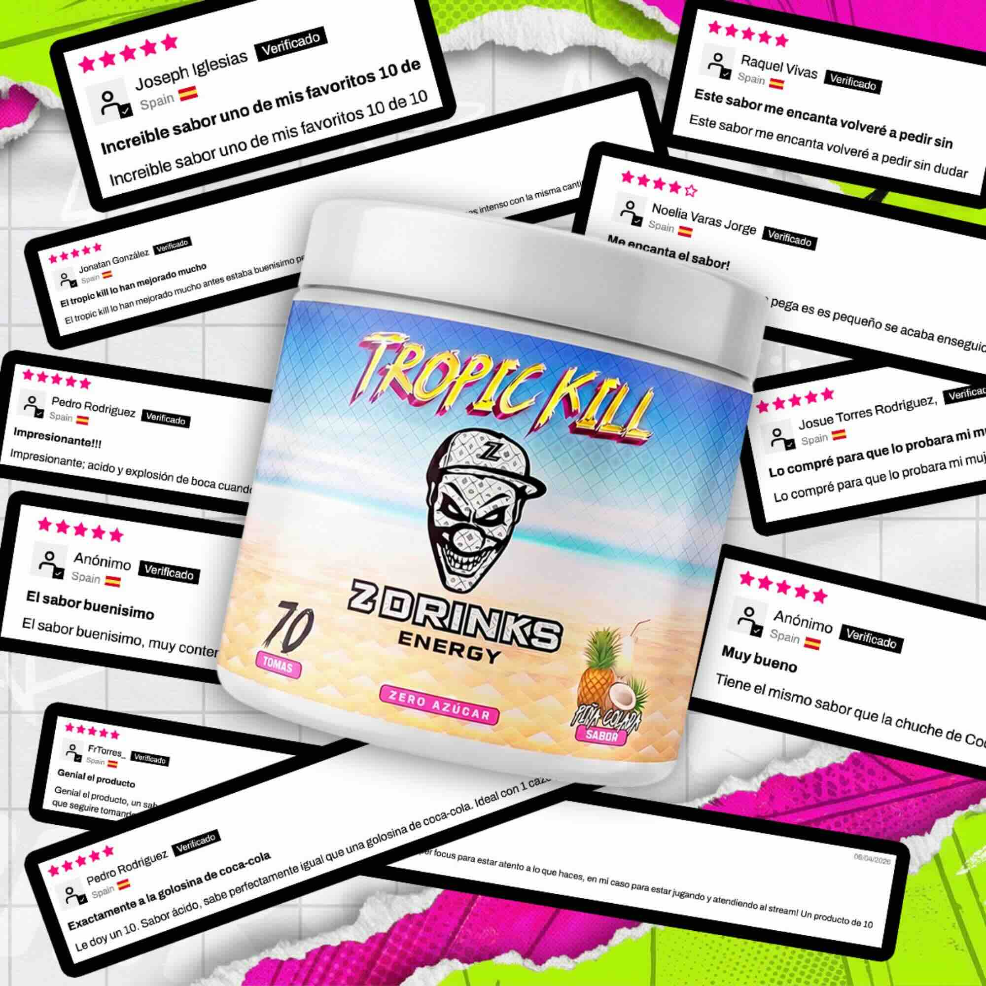 Reseñas verificadas Z Drinks Energy — +5.000 opiniones reales de clientes, media 4.8 estrellas / Z Drinks Energy verified reviews — +5,000 real customer opinions, 4.8 star average