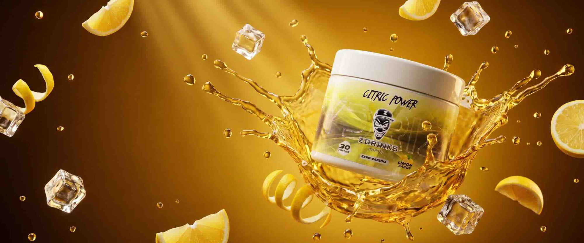 Banner colección Hydrize Z Drinks — formato escritorio, hidratación inteligente sin azúcar, 0,57€ la toma / Z Drinks Hydrize collection banner — desktop format, smart hydration without sugar, €0.57 per serving