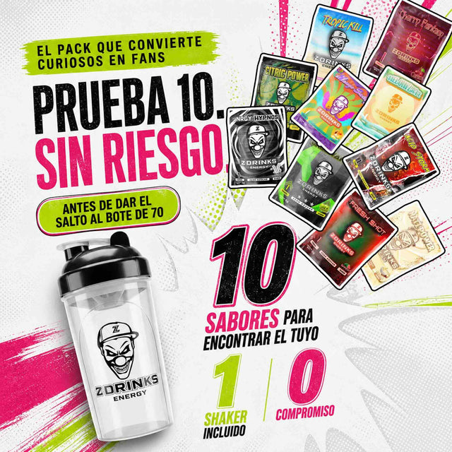 10 sabores + shaker. Pruébalos todos, quédate con tu favorito