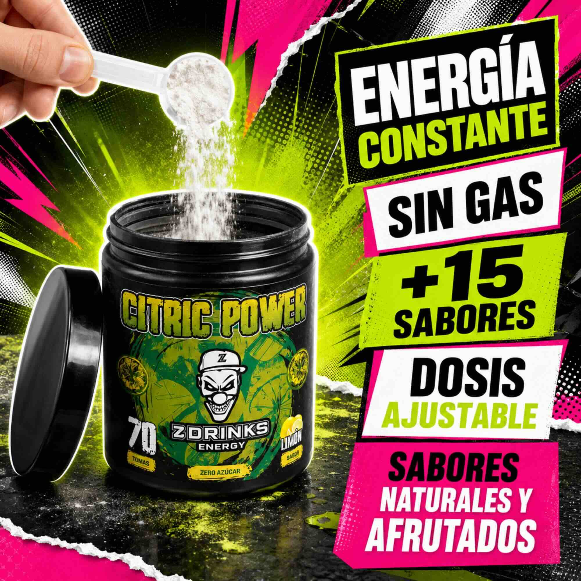 Z Drinks Energy: energía constante, sin gas, +15 sabores, dosis ajustable, sabores naturales y afrutados / Z Drinks Energy: constant energy, no gas, +15 flavors, adjustable dose, natural fruity flavors