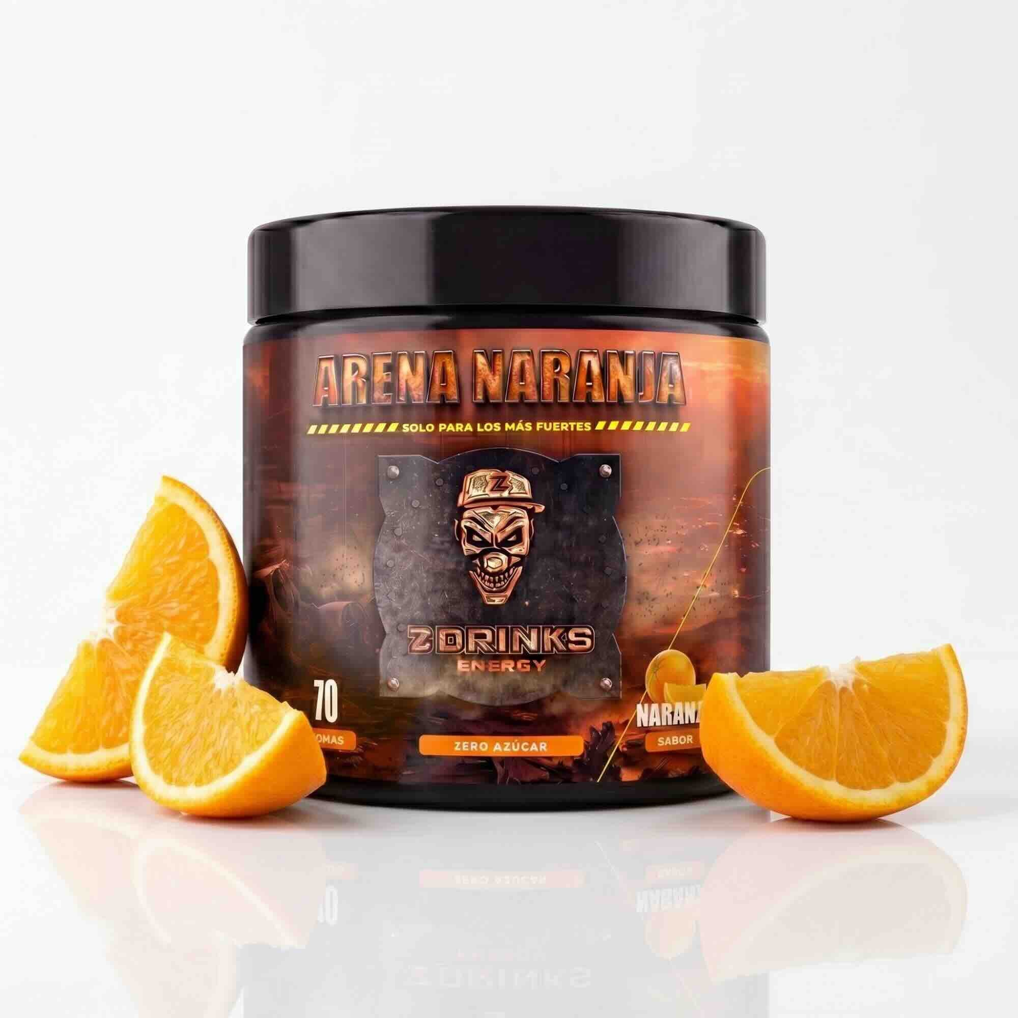 Z Drinks Energy Arena Naranja sabor naranja — bote 70 tomas, 0 azúcar, 200mg cafeína / Z Drinks Energy Arena Naranja orange flavor — 70-serving container, 0 sugar, 200mg caffeine
