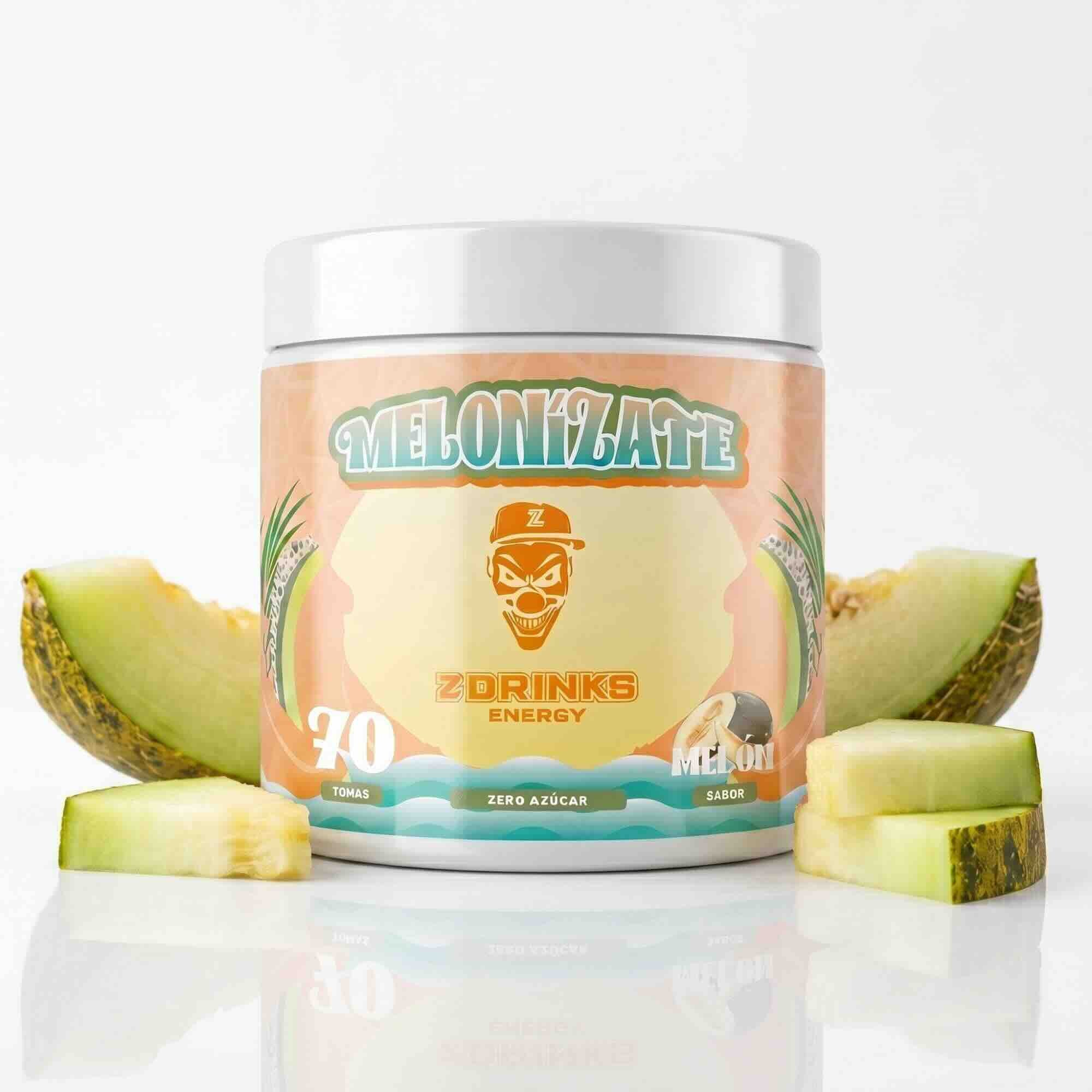 Z Drinks Energy Melonízate sabor melón — bote 70 tomas, 0 azúcar, 200mg cafeína, 5kcal / Z Drinks Energy Melonízate melon flavor — 70-serving container, 0 sugar, 200mg caffeine, 5kcal