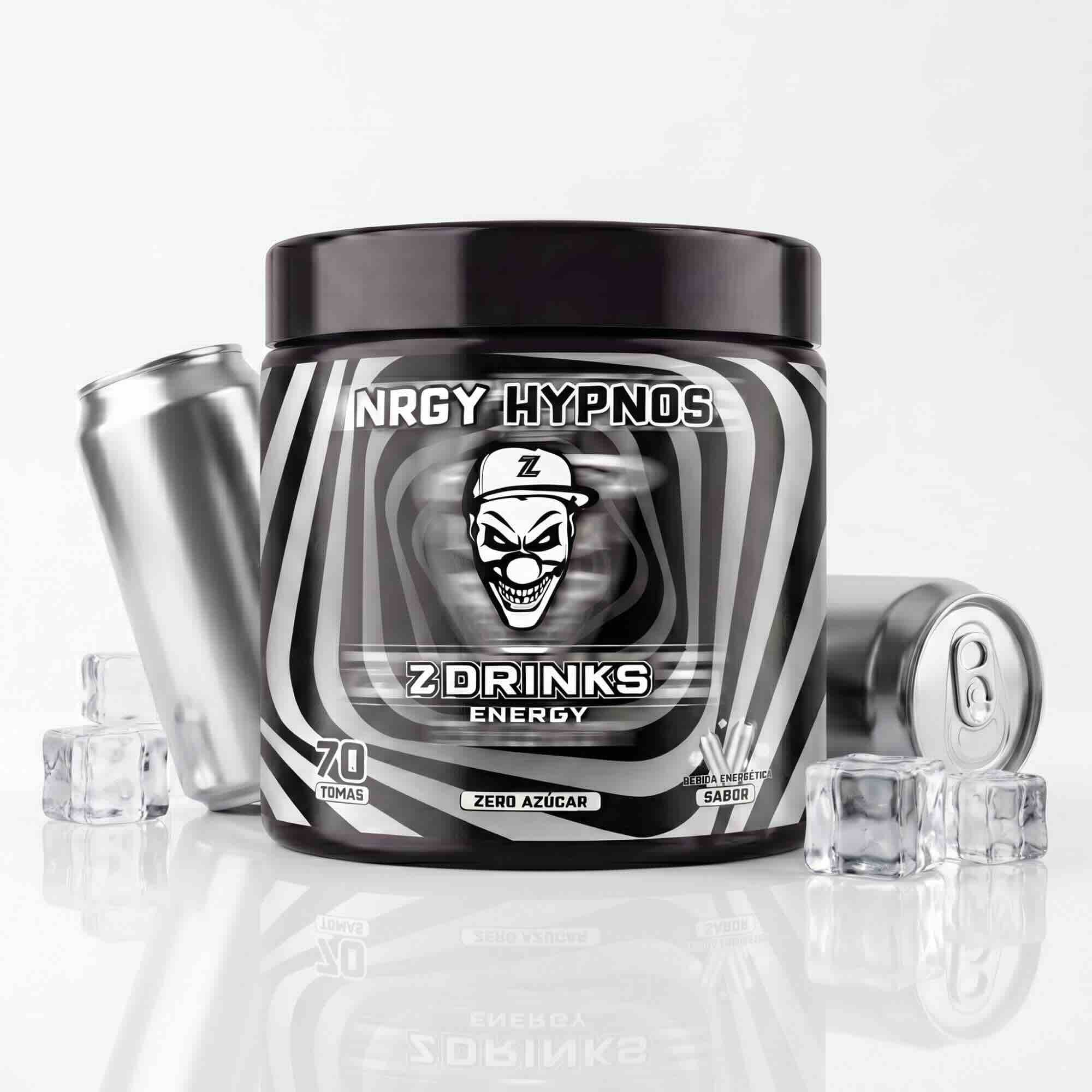 Z Drinks Energy NRGY Hypnos sabor energética clásica — bote 70 tomas, 0 azúcar, 200mg cafeína / Z Drinks Energy NRGY Hypnos classic energy drink flavor — 70-serving container, 0 sugar, 200mg caffeine