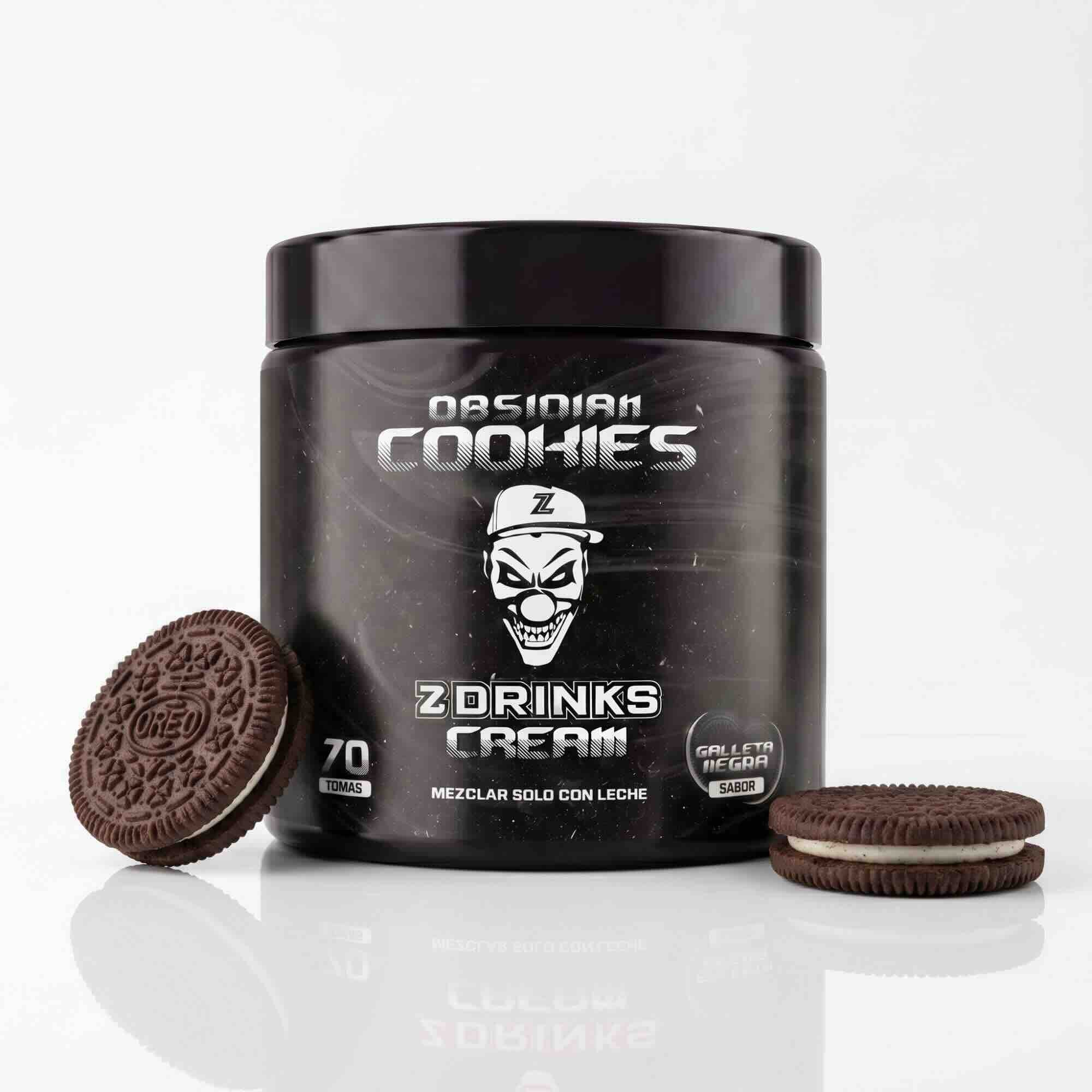 Z Drinks Cream Obsidian Cookies sabor galleta negra — batido energético en polvo para mezclar con leche, 70 tomas, 200mg cafeína / Z Drinks Cream Obsidian Cookies dark cookie flavor — energy shake powder for milk, 70 servings, 200mg caffeine