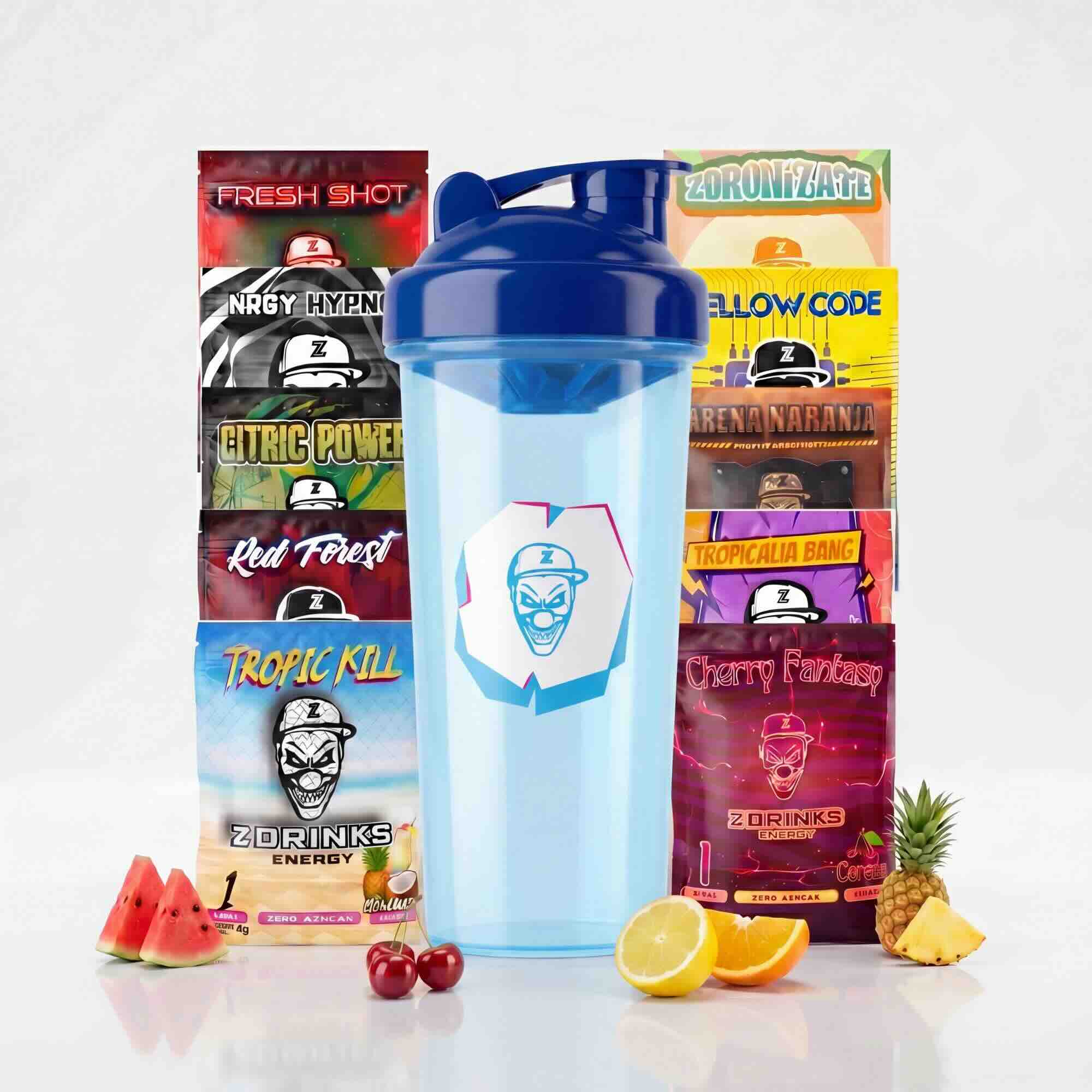 Pack degustación Z Drinks Energy con shaker Ice Core y sobres de múltiples sabores / Z Drinks Energy tasting pack with Ice Core shaker and multi-flavor sample sachets