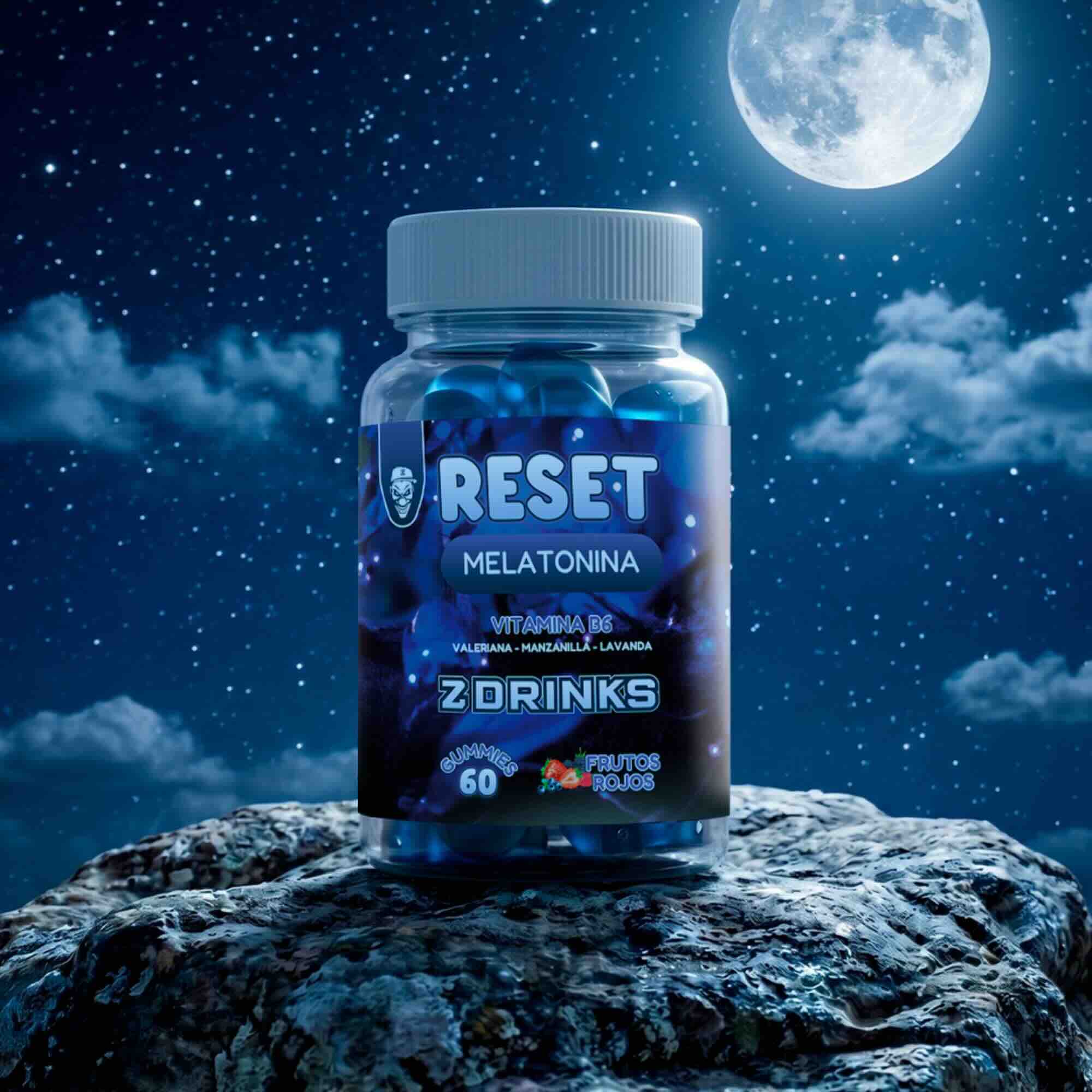 Z Drinks Reset noche — imagen de ambiente, descanso profundo con melatonina natural y plantas / Z Drinks Reset night — mood image, deep rest with natural melatonin and plants