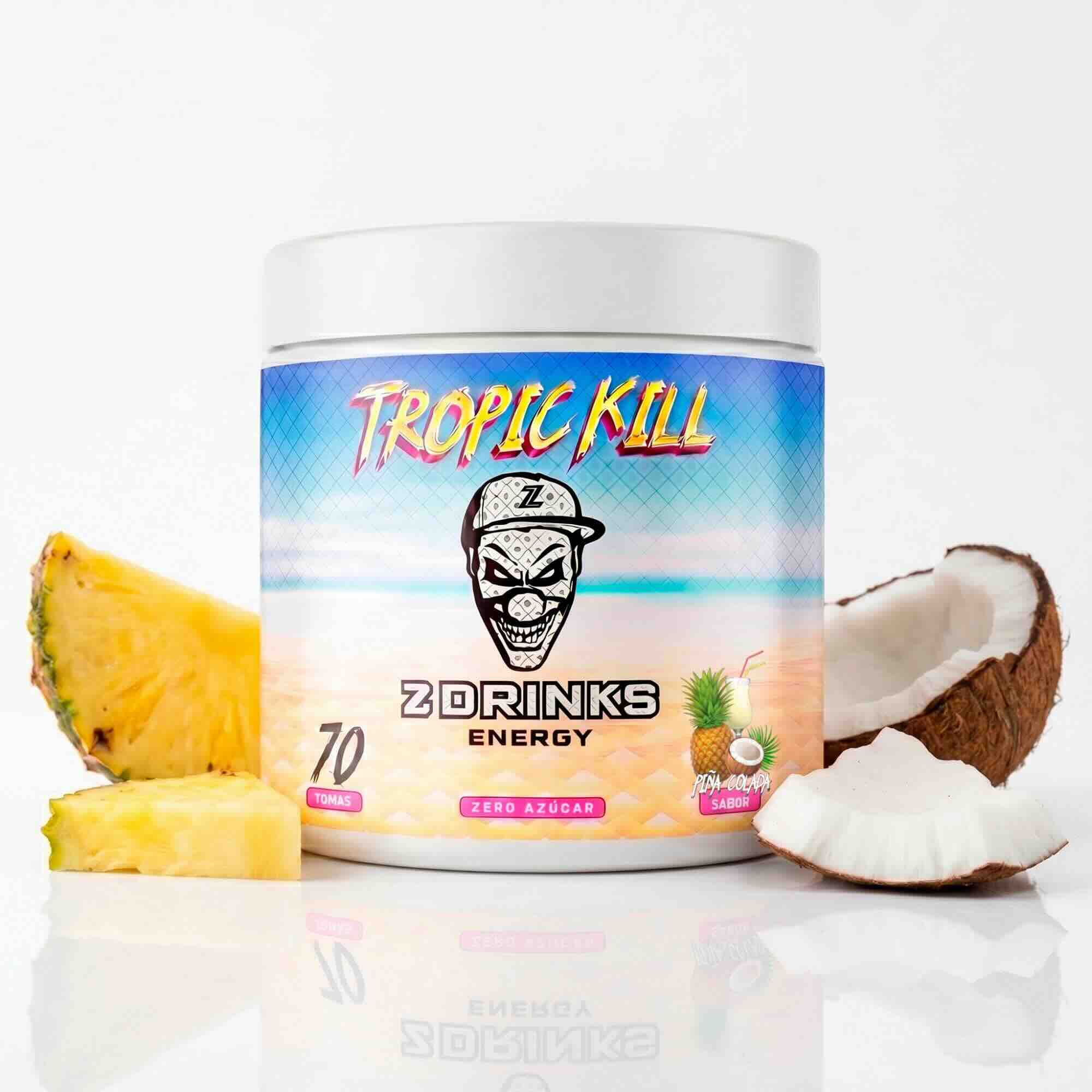 Z Drinks Energy Tropic Kill sabor piña colada — 0 azúcar, 200mg cafeína, 5kcal / Z Drinks Energy Tropic Kill pineapple coconut flavor — 0 sugar, 200mg caffeine, 5kcal