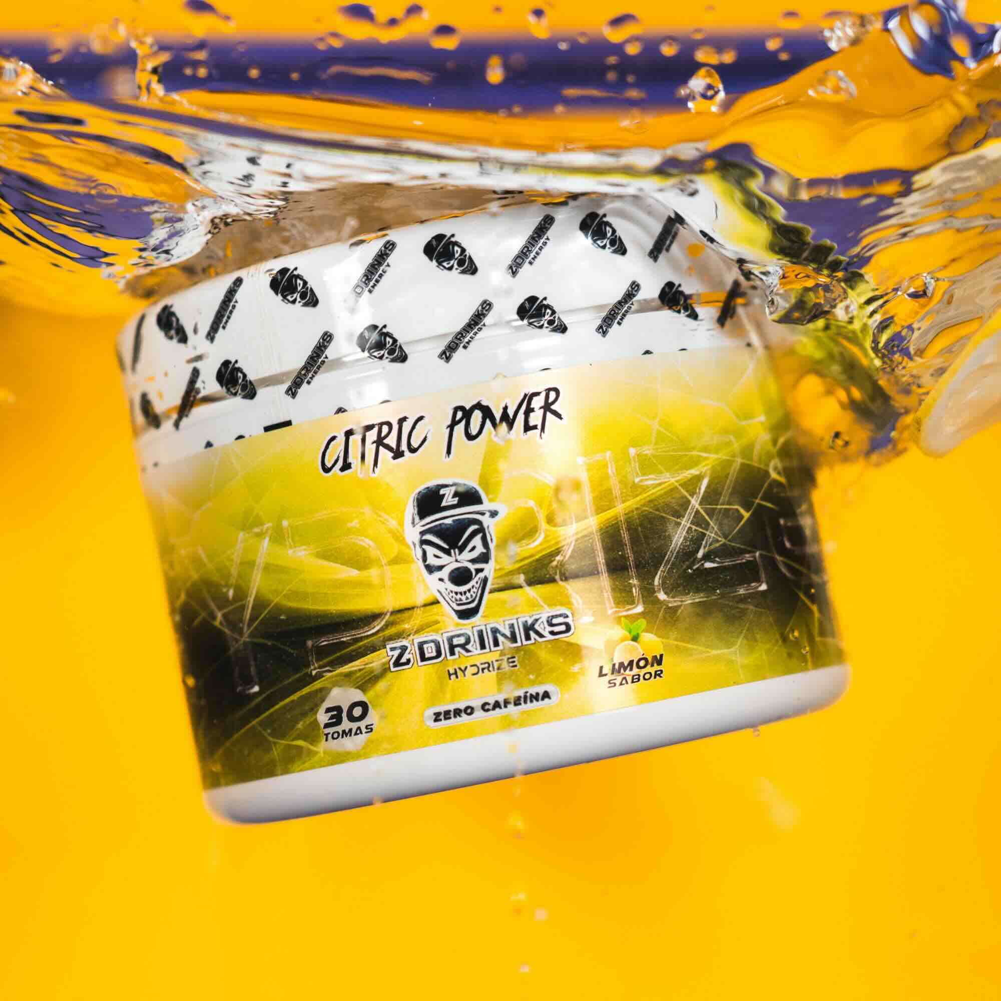 Z Drinks Hydrize limón — imagen lifestyle, bebida isotónica preparada, 0 cafeína, electrolitos y vitaminas / Z Drinks Hydrize lemon — lifestyle image, prepared isotonic drink, 0 caffeine, electrolytes and vitamins