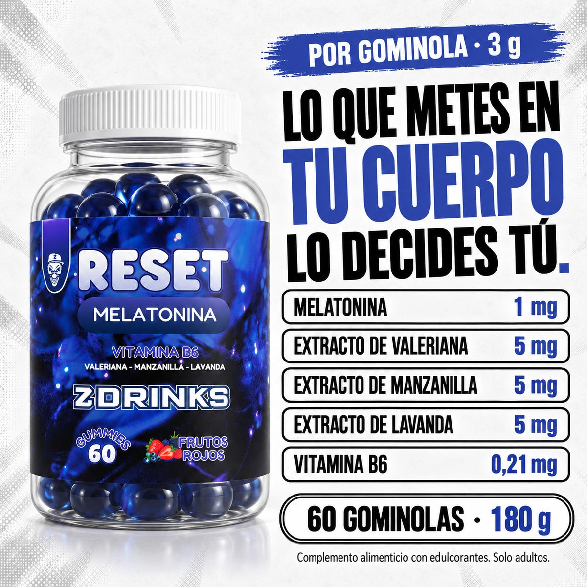 Z Drinks Reset: composición por gominola de 3 g.