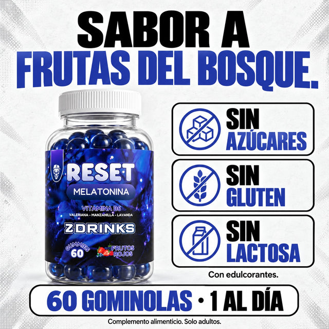 Z Drinks Reset: sabor frutas del bosque, sin azúcares, sin gluten y sin lactosa.