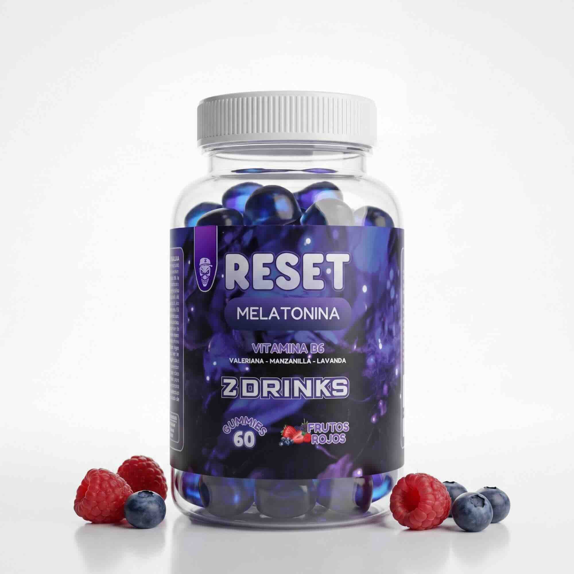 Z Drinks Reset — gominolas de melatonina sabor frutos rojos, con valeriana, manzanilla, lavanda y vitamina B6, bote 60 unidades / Z Drinks Reset — red berry melatonin gummies with valerian, chamomile, lavender and vitamin B6, jar of 60 units