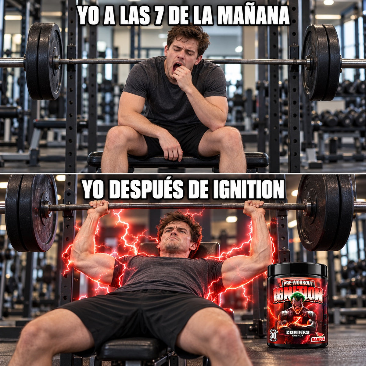 Meme: yo a las 7 de la mañana frente a yo después de Ignition