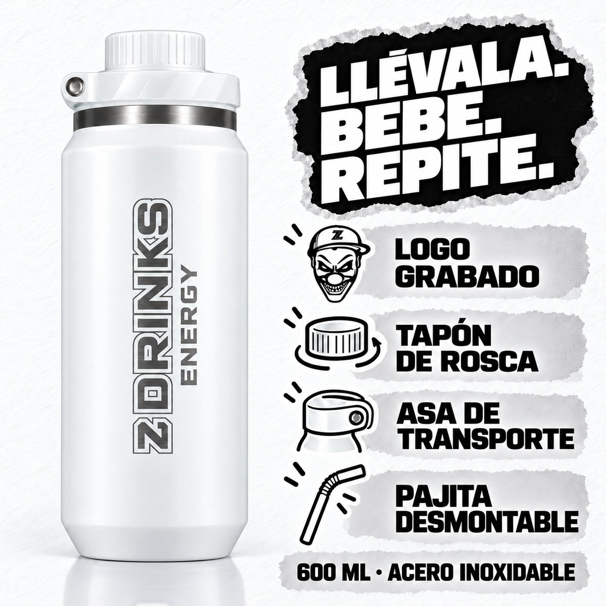 Botella térmica Z Drinks Polarix — tapón, asa y pajita desmontable