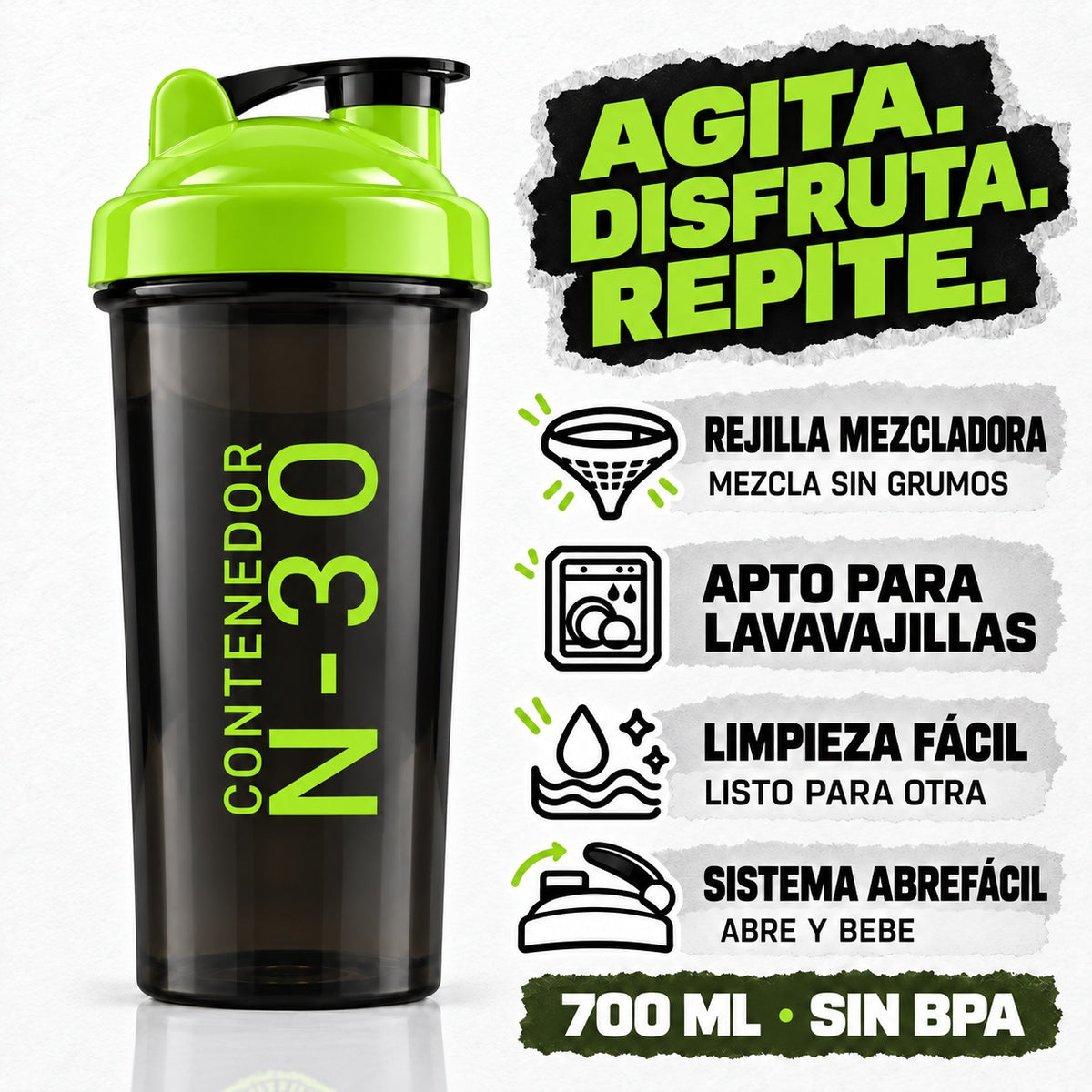 Shaker Contenedor N-30 — rejilla mezcladora, apto para lavavajillas y limpieza fácil