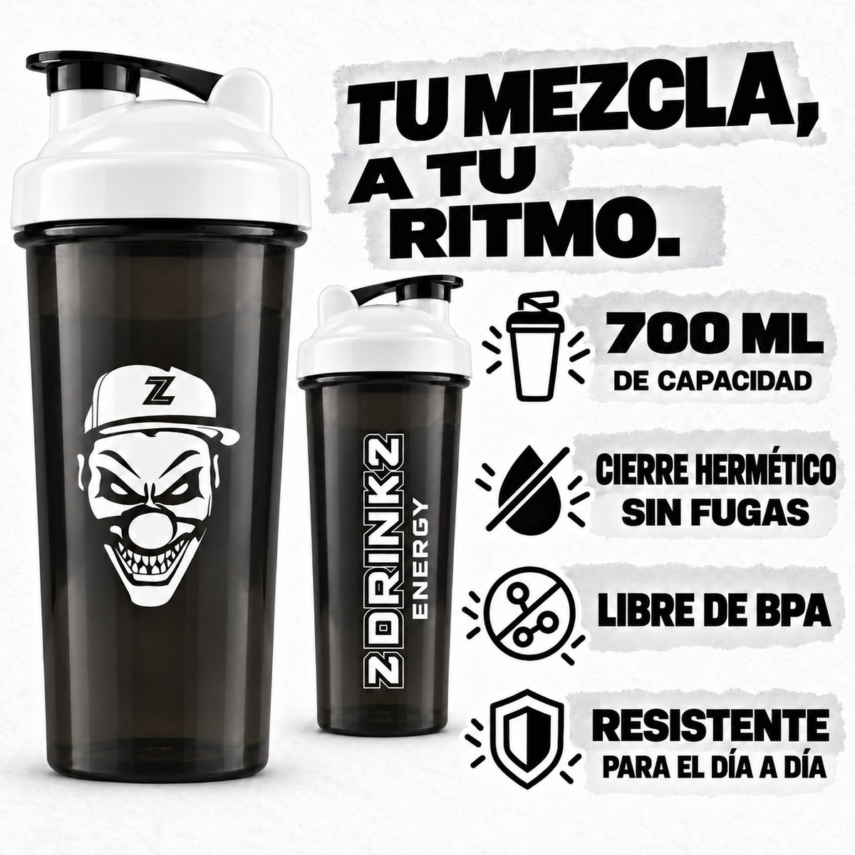 Shaker Dark — capacidad de 700 ml, cierre hermético, sin BPA y resistente
