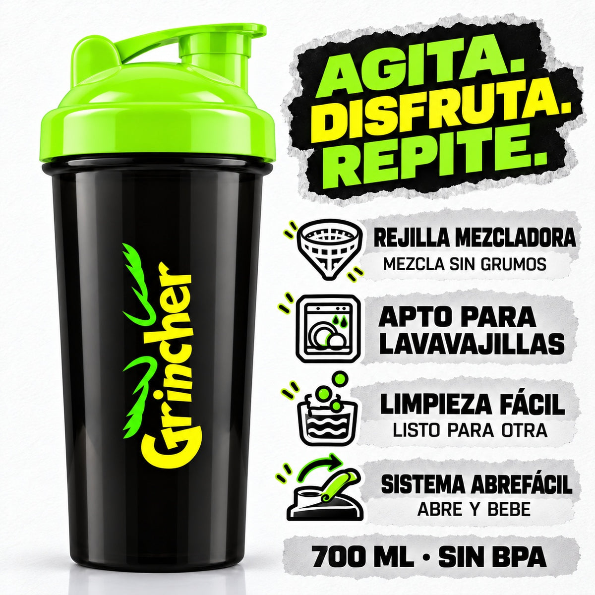 Shaker GRINCHER — rejilla mezcladora, apto para lavavajillas y limpieza fácil