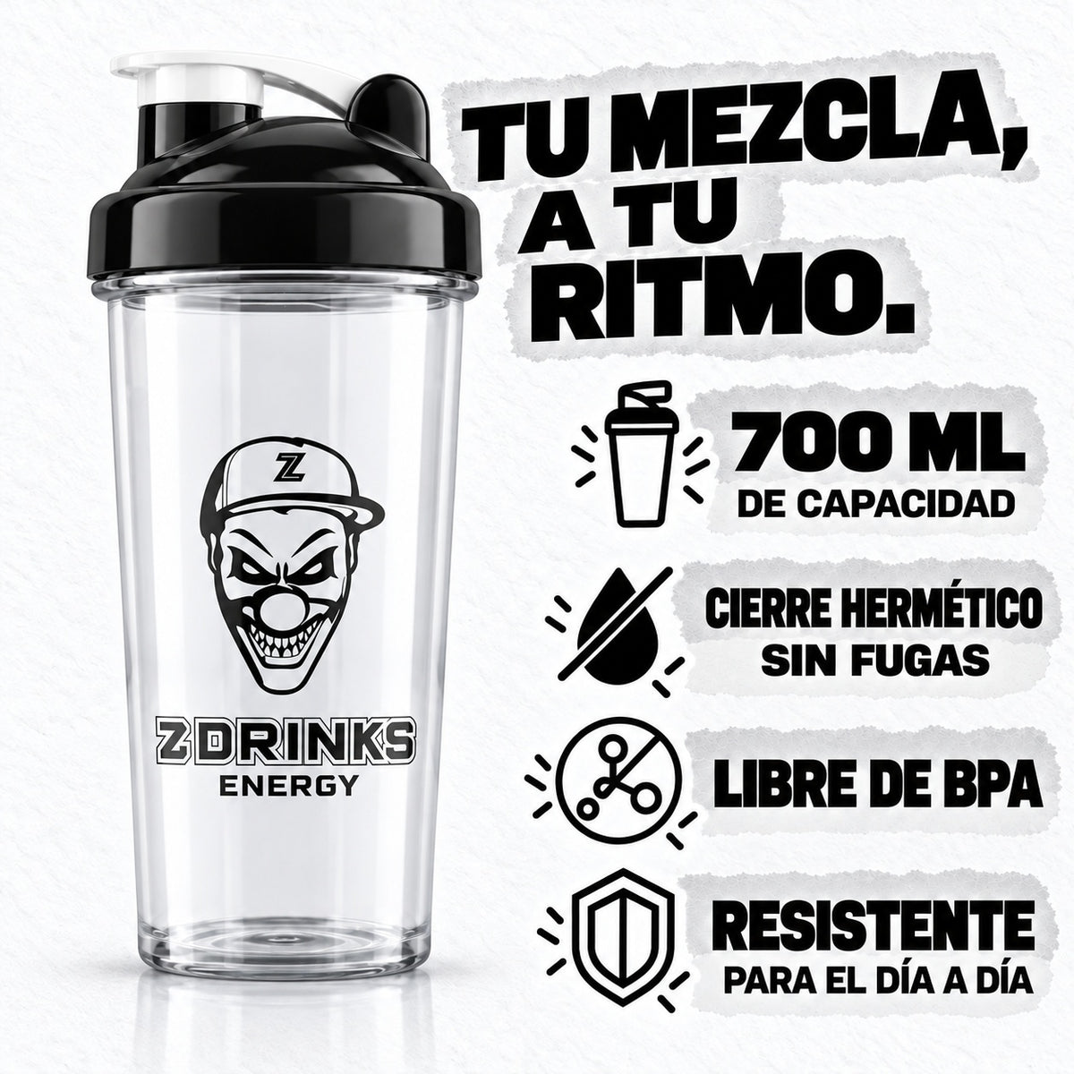 Shaker Infinity — capacidad de 700 ml, cierre hermético, sin BPA y resistente